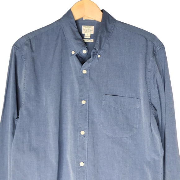 J. Crew Slim Secret Wash Organic Cotton Poplin Button Down Shirt Blue Men's LRG - Picture 2 of 11